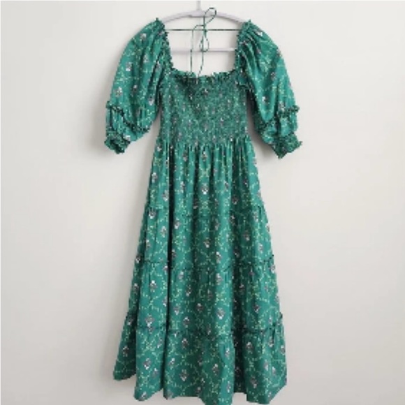 Hill House Dresses & Skirts - Hill House Home Women’s Nesli Nap Dress Emerald Trellis Green Floral Midi XS